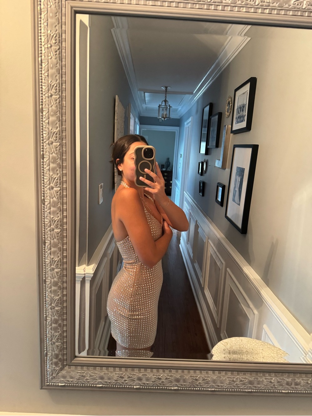 White Fox Boutique Champagne Beaded Halter Mini Dress - Picture 2 of 2